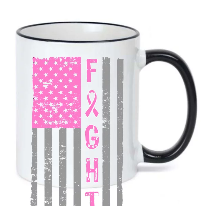 Fight Breast Cancer American Flag Black Color Changing Mug