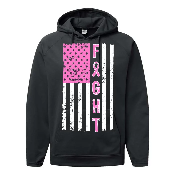 Fight Breast Cancer American Flag Performance Fleece Hoodie