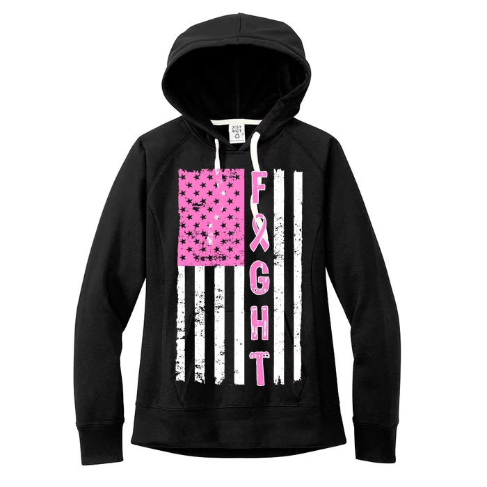 Fight Breast Cancer American Flag Women's Fleece Hoodie