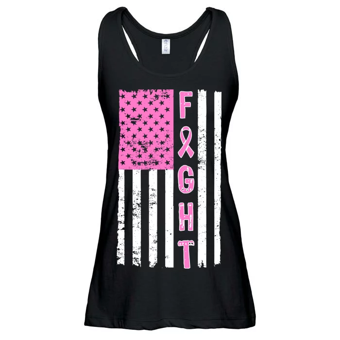 Fight Breast Cancer American Flag Ladies Essential Flowy Tank