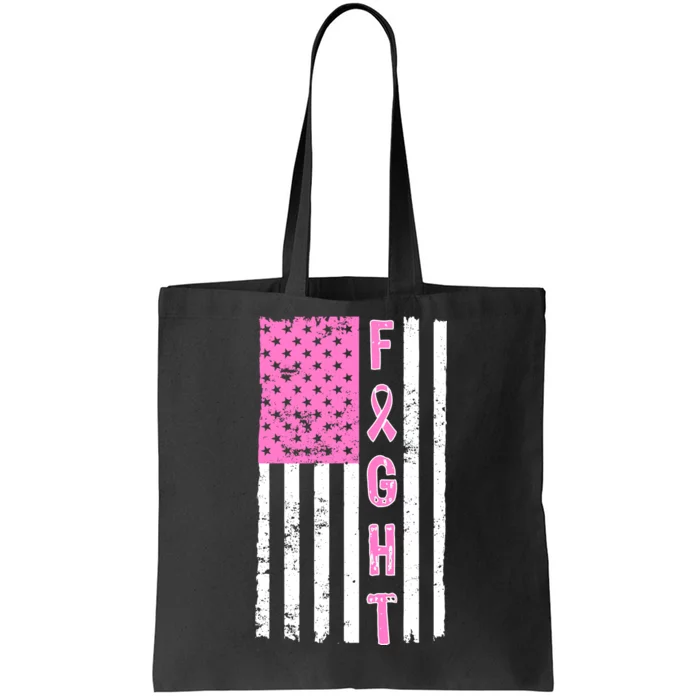 Fight Breast Cancer American Flag Tote Bag