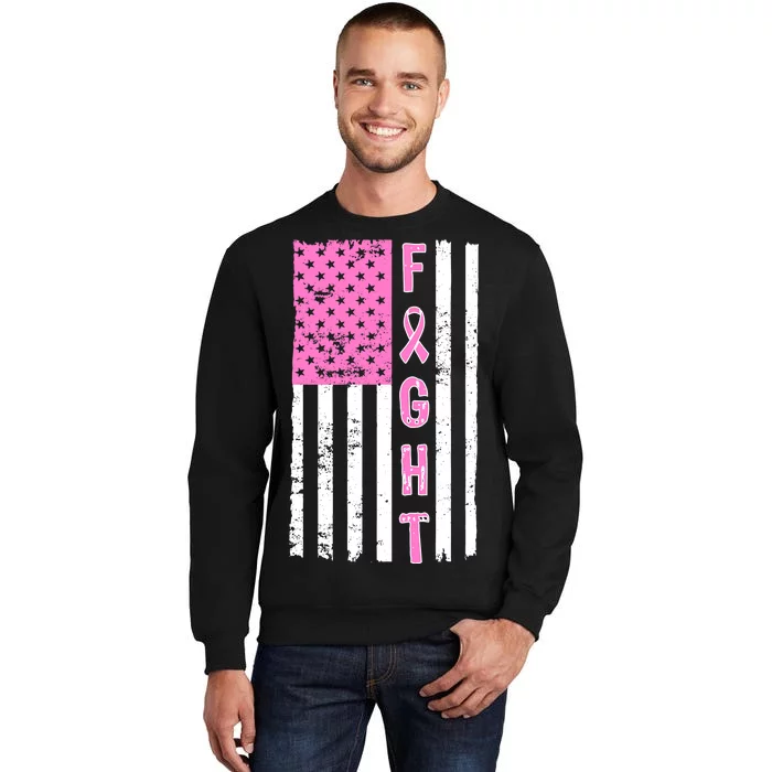 Fight Breast Cancer American Flag Tall Sweatshirt