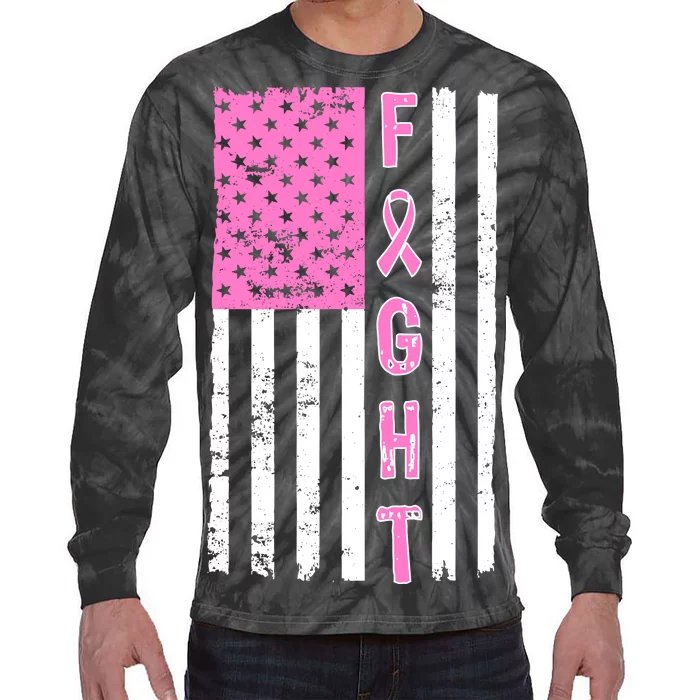 Fight Breast Cancer American Flag Tie-Dye Long Sleeve Shirt