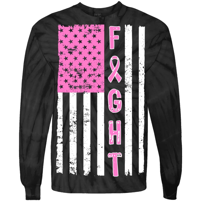 Fight Breast Cancer American Flag Tie-Dye Long Sleeve Shirt