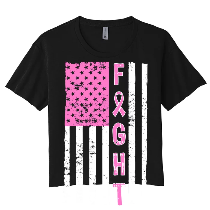 Fight Breast Cancer American Flag Women's Crop Top Tee