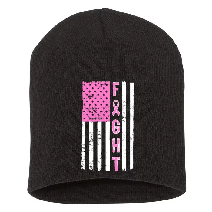 Fight Breast Cancer American Flag Short Acrylic Beanie