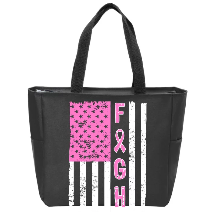 Fight Breast Cancer American Flag Zip Tote Bag