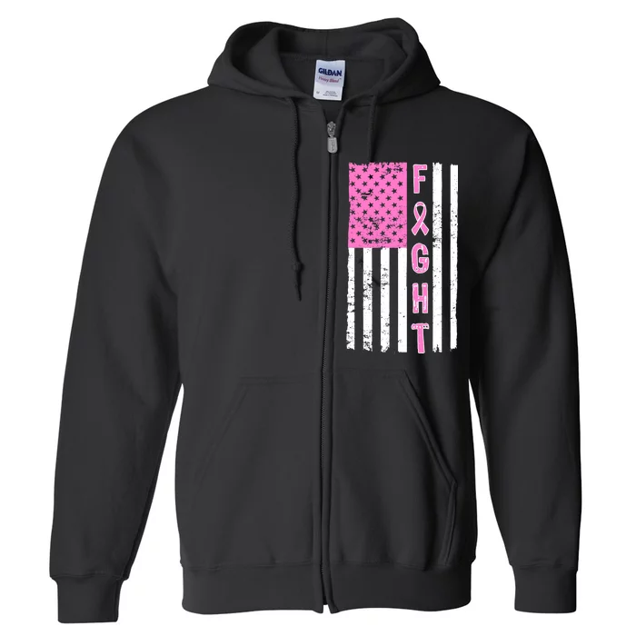 Fight Breast Cancer American Flag Full Zip Hoodie