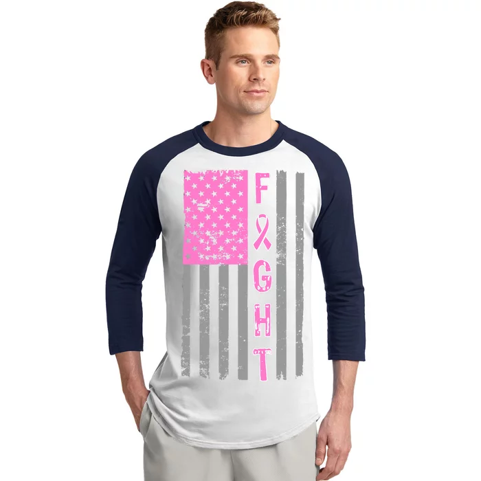 Fight Breast Cancer American Flag Baseball Sleeve Shirt