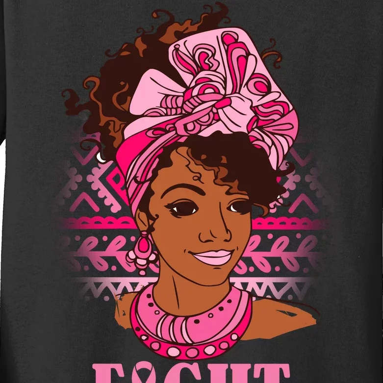 Fight Breast Cancer Awareness African American Kids Long Sleeve Shirt