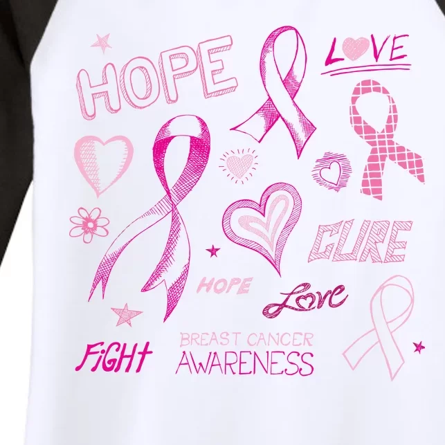 Fight Breast Cancer Awareness Ribbon Women's Tri-Blend 3/4-Sleeve Raglan Shirt