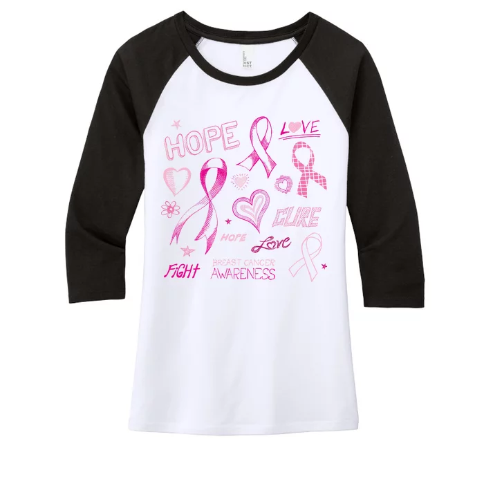 Fight Breast Cancer Awareness Ribbon Women's Tri-Blend 3/4-Sleeve Raglan Shirt