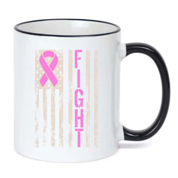 Fight Breast Cancer Awareness USA Flag Ribbon Black Color Changing Mug