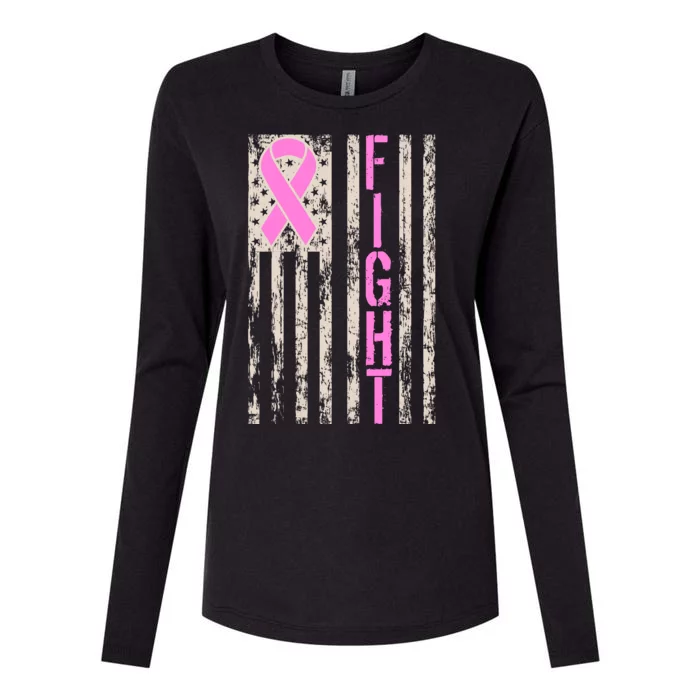 Fight Breast Cancer Awareness USA Flag Ribbon Womens Cotton Relaxed Long Sleeve T-Shirt