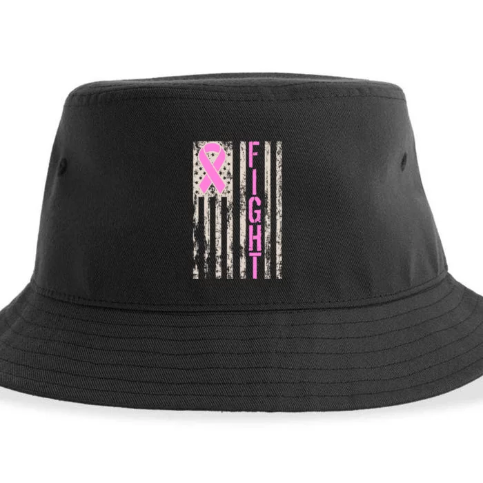 Fight Breast Cancer Awareness USA Flag Ribbon Sustainable Bucket Hat