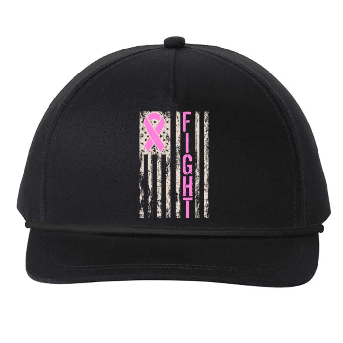 Fight Breast Cancer Awareness USA Flag Ribbon Snapback Five-Panel Rope Hat