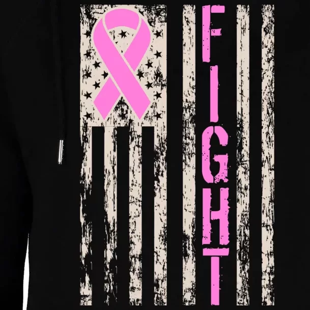 Fight Breast Cancer Awareness USA Flag Ribbon Womens Funnel Neck Pullover Hood