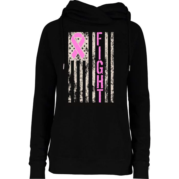 Fight Breast Cancer Awareness USA Flag Ribbon Womens Funnel Neck Pullover Hood