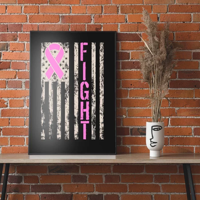 Fight Breast Cancer Awareness USA Flag Ribbon Poster