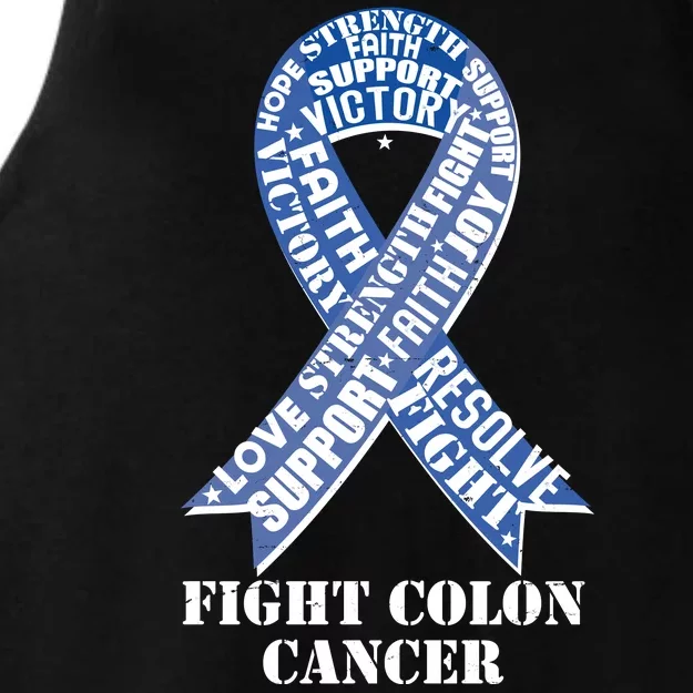 Fight Colon Cancer Resolve Support Faith Blue Ribbon Ladies Tri-Blend Wicking Tank