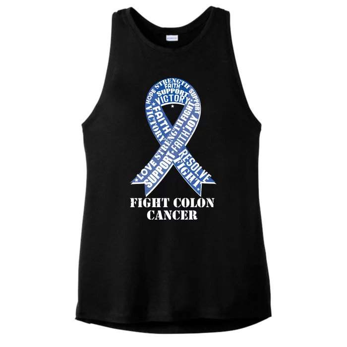 Fight Colon Cancer Resolve Support Faith Blue Ribbon Ladies Tri-Blend Wicking Tank