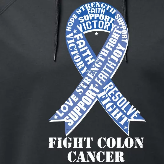 Fight Colon Cancer Resolve Support Faith Blue Ribbon Performance Fleece Hoodie