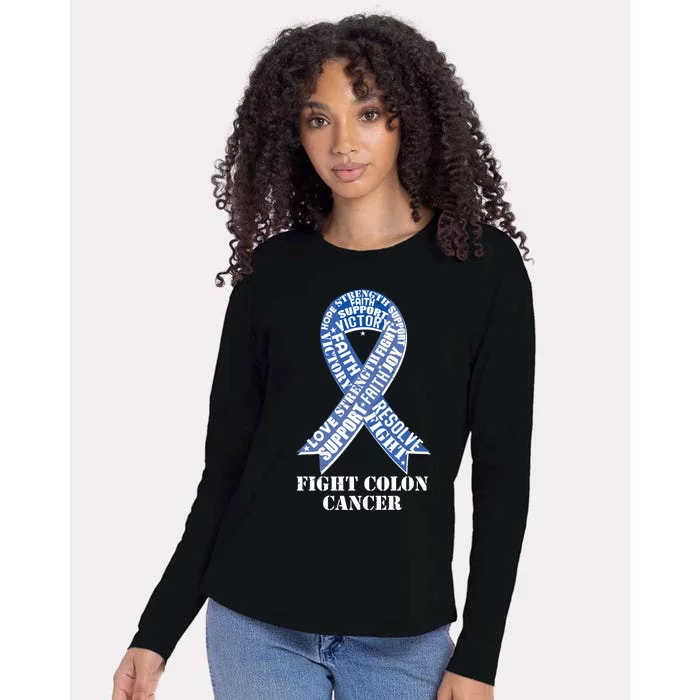 Fight Colon Cancer Resolve Support Faith Blue Ribbon Womens Cotton Relaxed Long Sleeve T-Shirt