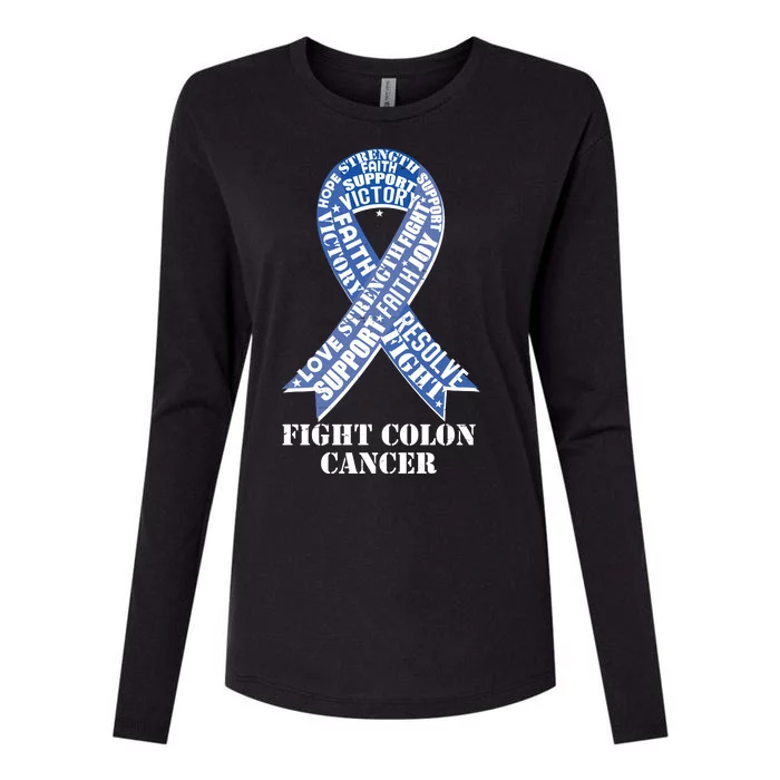 Fight Colon Cancer Resolve Support Faith Blue Ribbon Womens Cotton Relaxed Long Sleeve T-Shirt