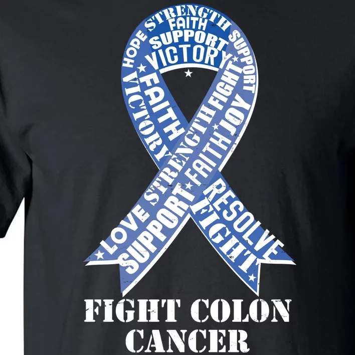 Fight Colon Cancer Resolve Support Faith Blue Ribbon Tall T-Shirt