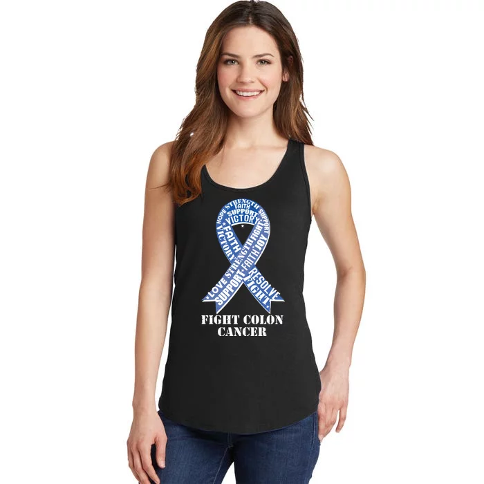 Fight Colon Cancer Resolve Support Faith Blue Ribbon Ladies Essential Tank