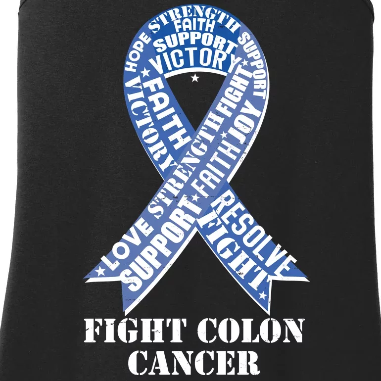 Fight Colon Cancer Resolve Support Faith Blue Ribbon Ladies Essential Tank