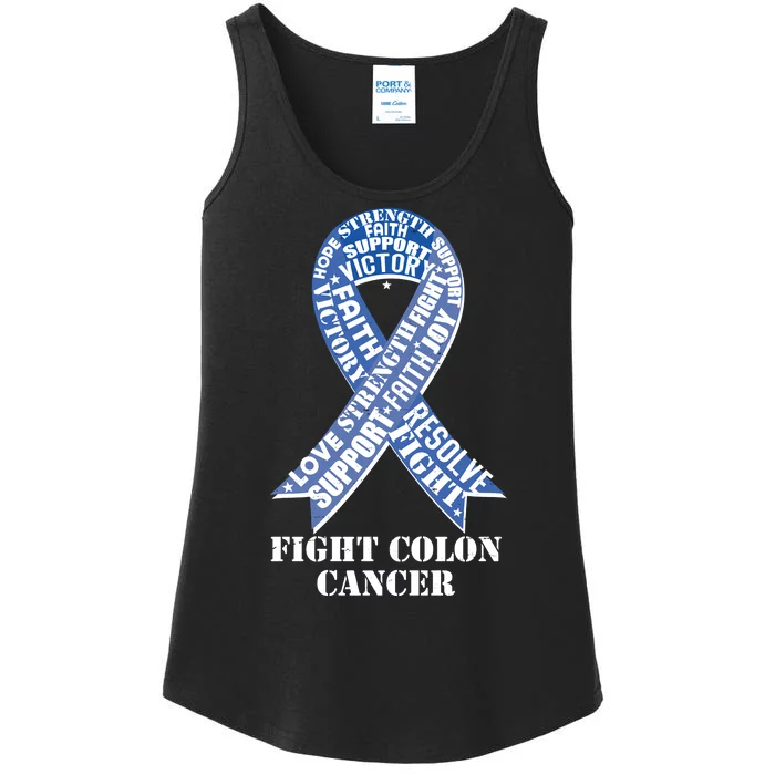 Fight Colon Cancer Resolve Support Faith Blue Ribbon Ladies Essential Tank