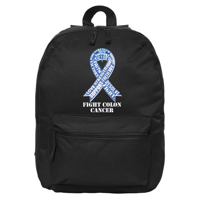 Fight Colon Cancer Resolve Support Faith Blue Ribbon 16 in Basic Backpack