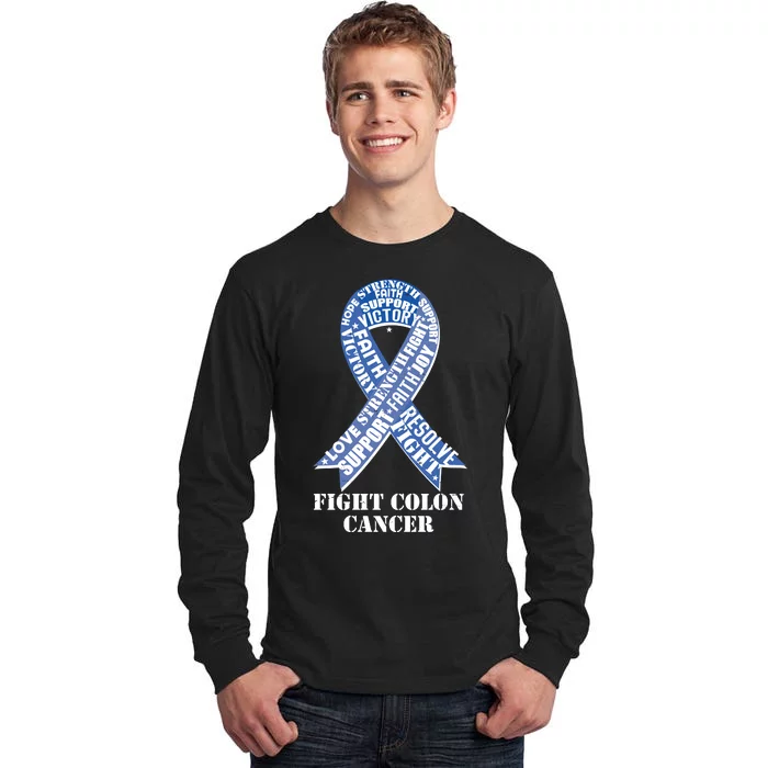 Fight Colon Cancer Resolve Support Faith Blue Ribbon Tall Long Sleeve T-Shirt