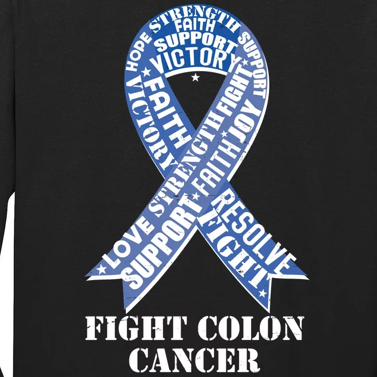 Fight Colon Cancer Resolve Support Faith Blue Ribbon Tall Long Sleeve T-Shirt