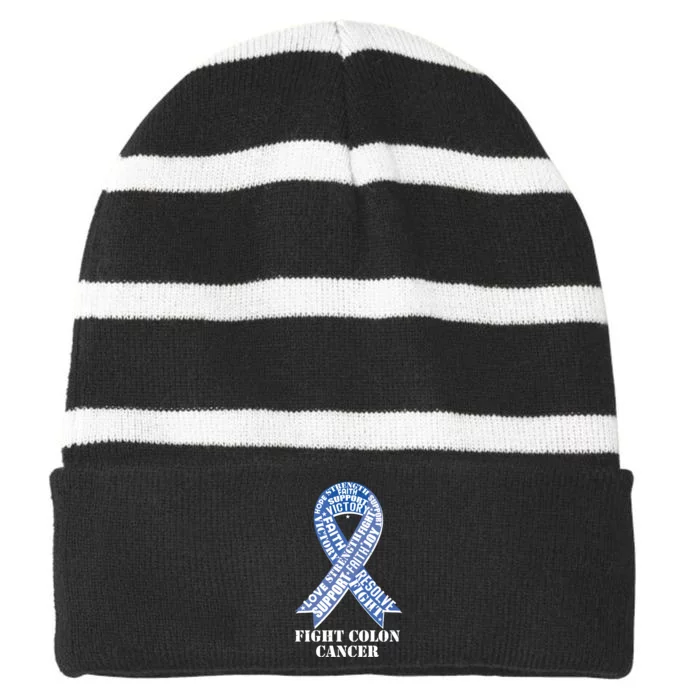 Fight Colon Cancer Resolve Support Faith Blue Ribbon Striped Beanie with Solid Band