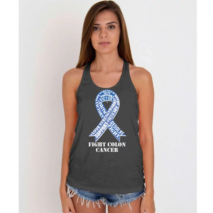 Fight Colon Cancer Resolve Support Faith Blue Ribbon Women's Knotted Racerback Tank