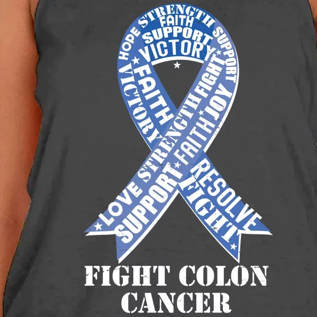 Fight Colon Cancer Resolve Support Faith Blue Ribbon Women's Knotted Racerback Tank