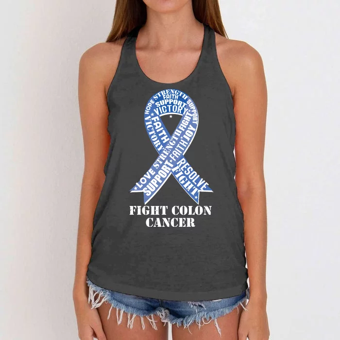 Fight Colon Cancer Resolve Support Faith Blue Ribbon Women's Knotted Racerback Tank