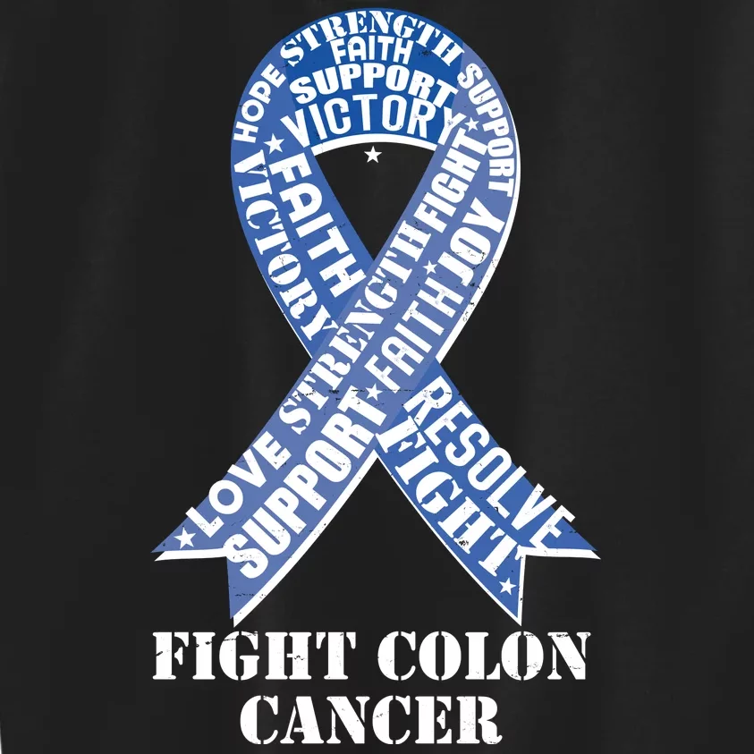 Fight Colon Cancer Resolve Support Faith Blue Ribbon Kids Sweatshirt