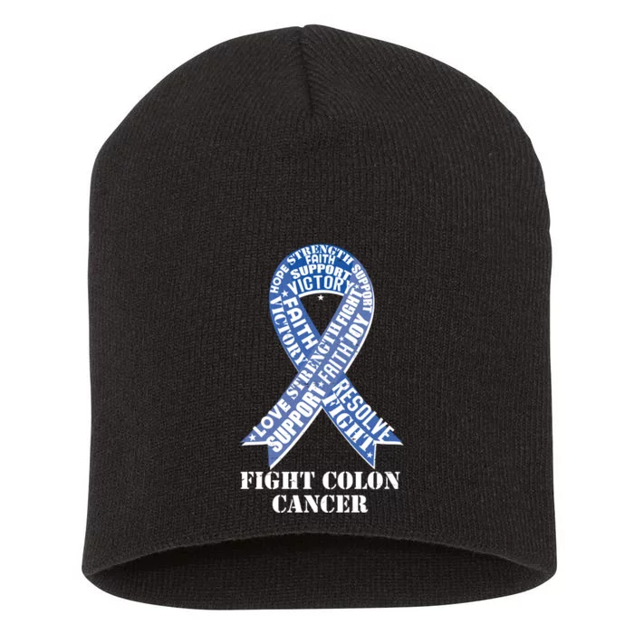 Fight Colon Cancer Resolve Support Faith Blue Ribbon Short Acrylic Beanie