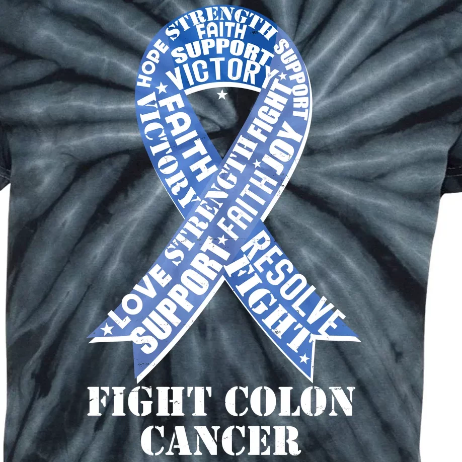 Fight Colon Cancer Resolve Support Faith Blue Ribbon Kids Tie-Dye T-Shirt