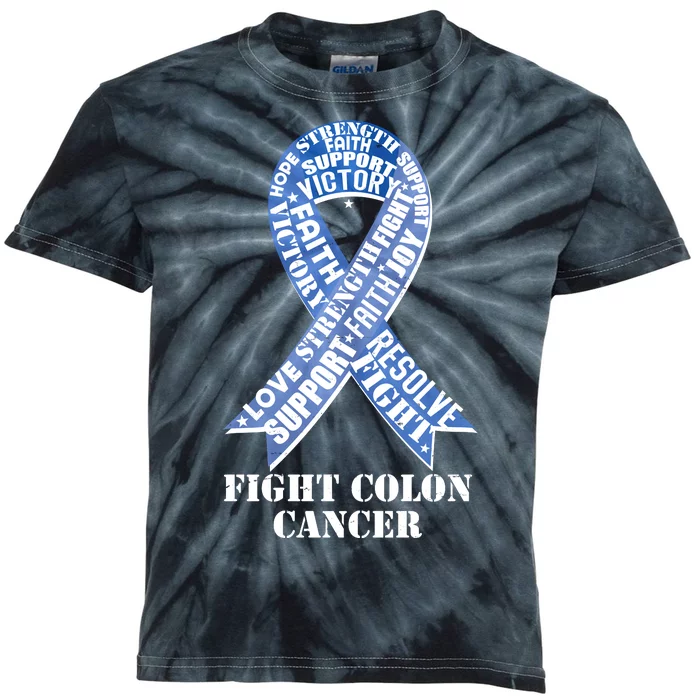 Fight Colon Cancer Resolve Support Faith Blue Ribbon Kids Tie-Dye T-Shirt