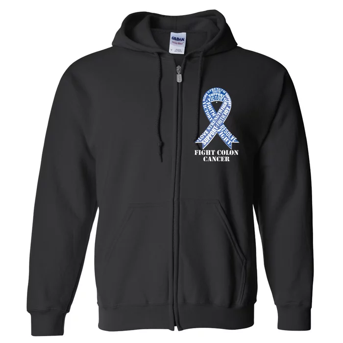 Fight Colon Cancer Resolve Support Faith Blue Ribbon Full Zip Hoodie