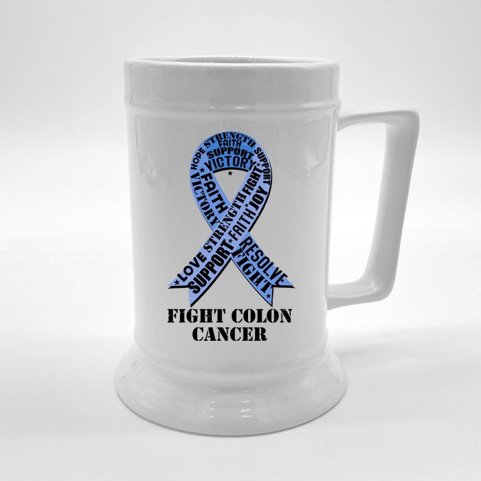 Fight Colon Cancer Resolve Support Faith Blue Ribbon Front & Back Beer Stein