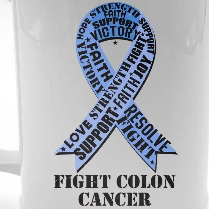 Fight Colon Cancer Resolve Support Faith Blue Ribbon Front & Back Beer Stein