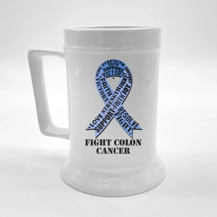 Fight Colon Cancer Resolve Support Faith Blue Ribbon Front & Back Beer Stein