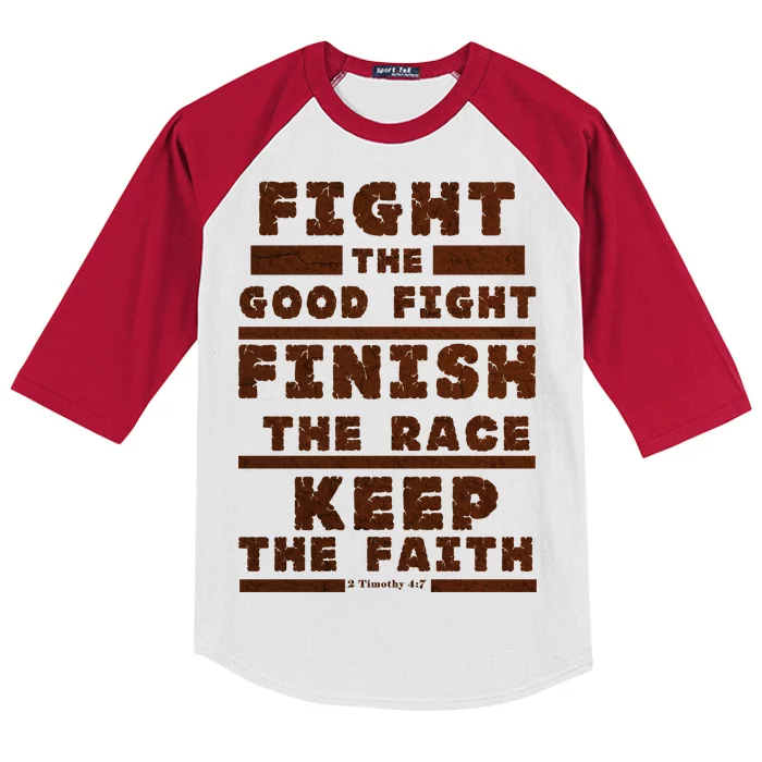 Fight The Good Fight Christian Faith Kids Colorblock Raglan Jersey