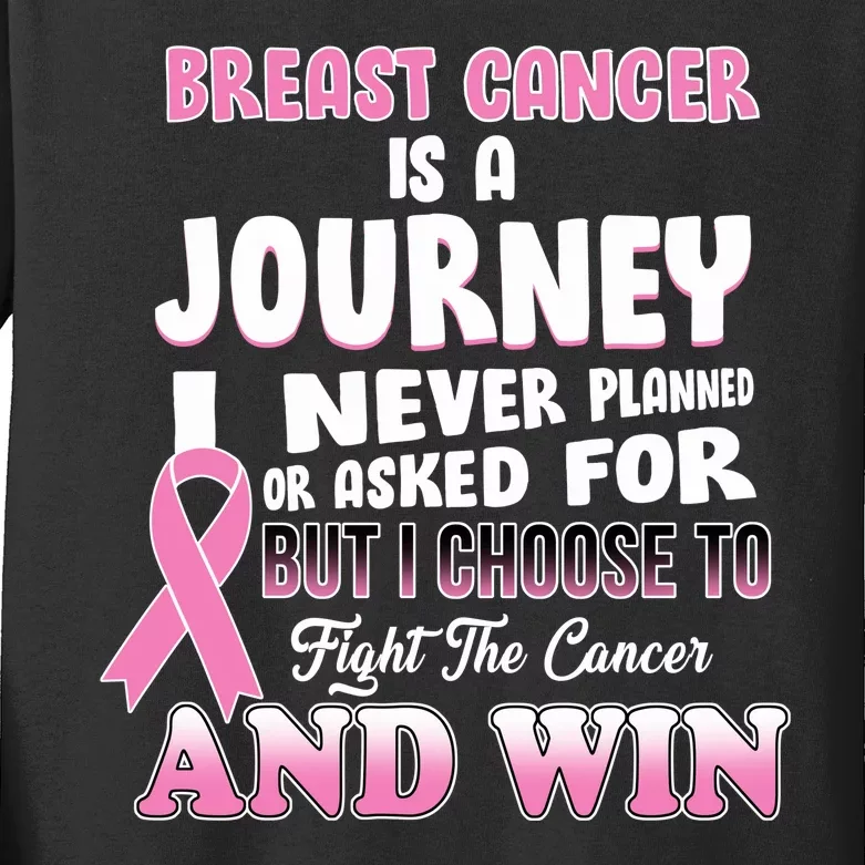 Fight The Journey And Win Breast Cancer Kids Long Sleeve Shirt