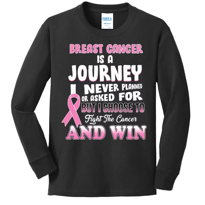 Fight The Journey And Win Breast Cancer Kids Long Sleeve Shirt